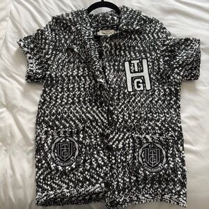 Black and White Knit Cardigan with Logo